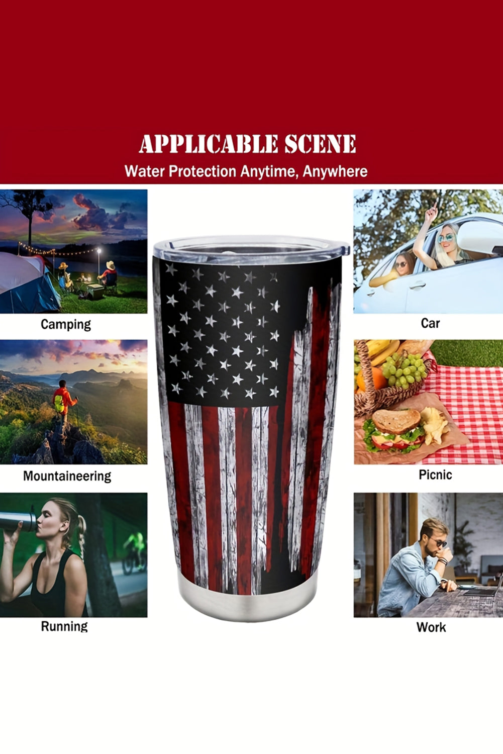 Dirty blue American Flag Stainless Steel Insulated Tumbler 20oz Tumblers JT's Designer Fashion