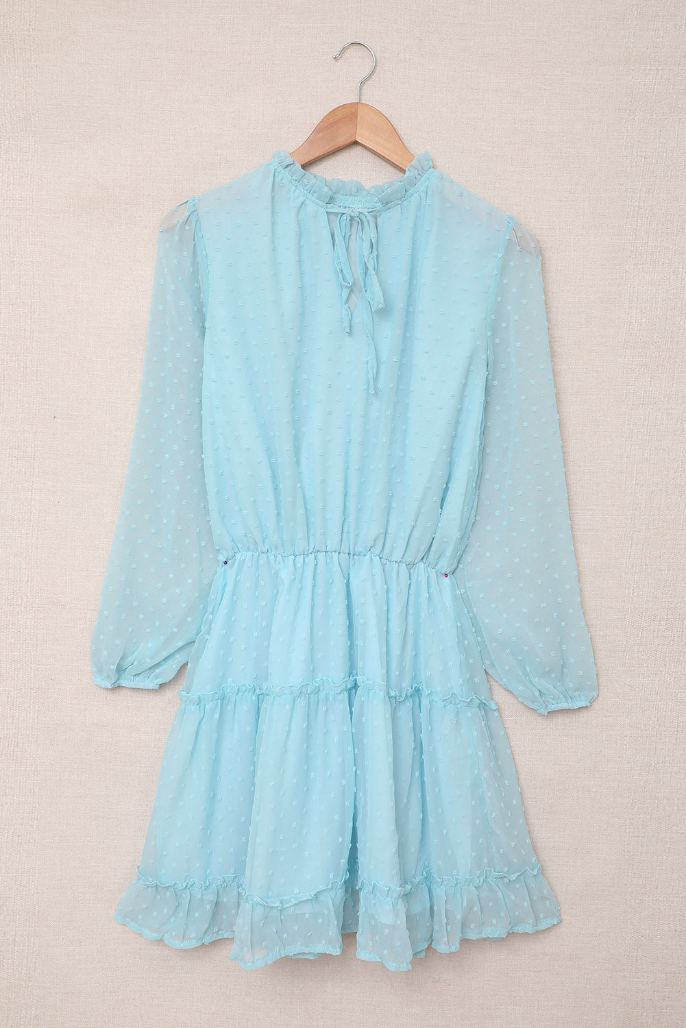 Sky Blue Swiss Dot Bubble Sleeve Ruffle Mini Dress Mini Dresses JT's Designer Fashion