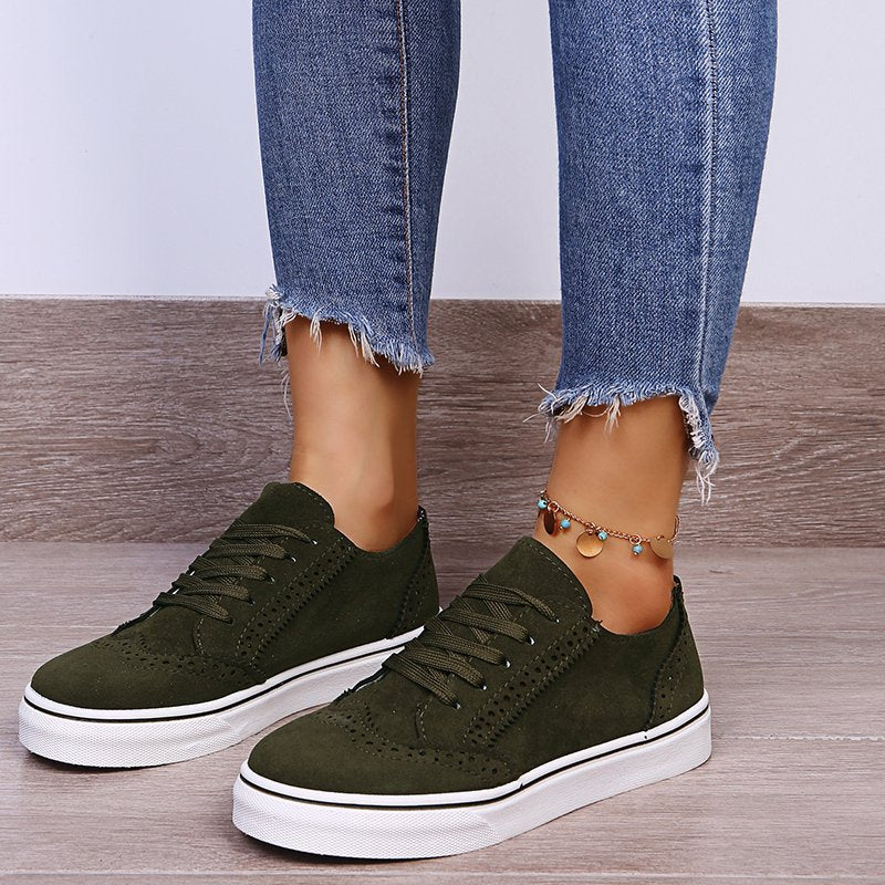 Suede Lace-Up Flat Sneakers Army Green Footwear JT's Designer Fashion