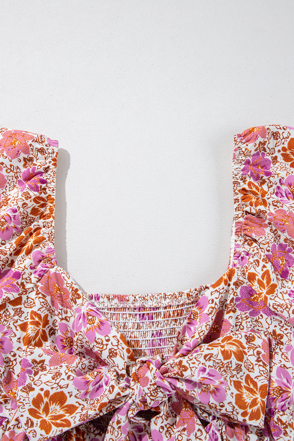 Pink Floral Square Neck Knotted Ruffle Midi Dress Floral Dresses JT's Designer Fashion