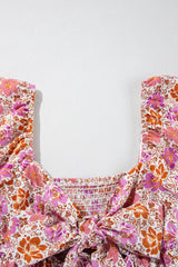 Pink Floral Square Neck Knotted Ruffle Midi Dress Floral Dresses JT's Designer Fashion