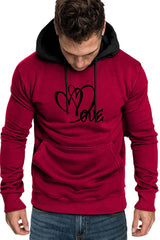 Fiery Red Letter Heart Print Color Block Pocketed Men's Hoodie Men's Tops JT's Designer Fashion