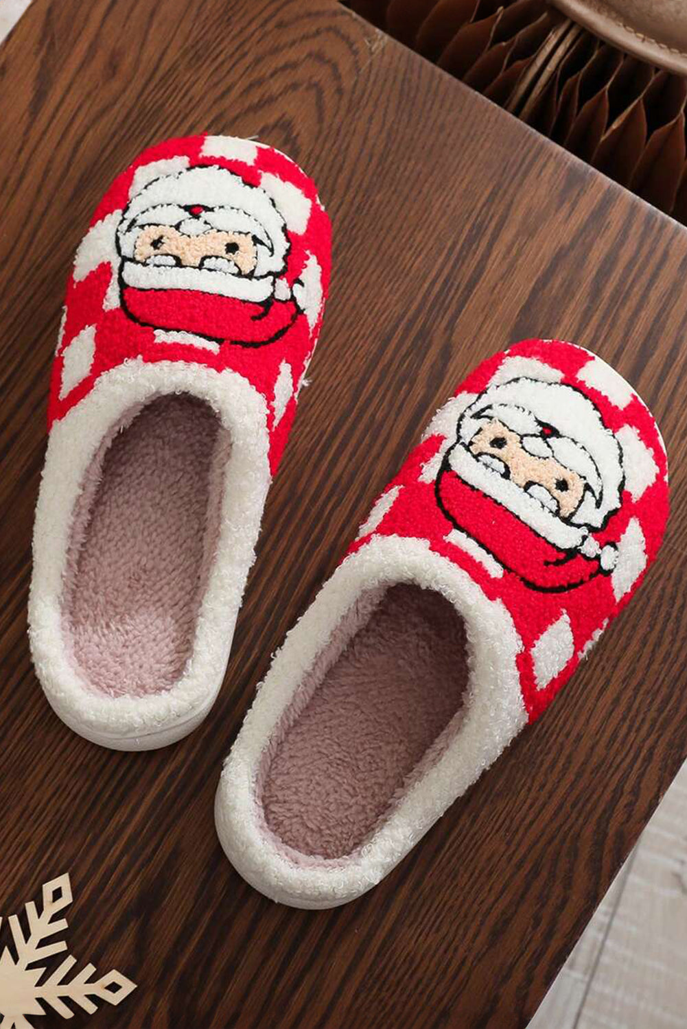 Fiery Red Checkered Santa Claus Graphic Plush Home Slippers Slippers JT's Designer Fashion