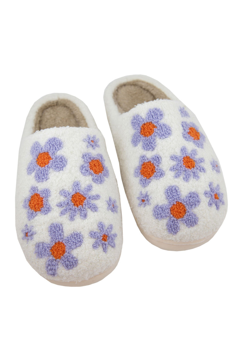 Tillandsia Purple Cute Floral Printed Plush Home Slippers Slippers JT's Designer Fashion