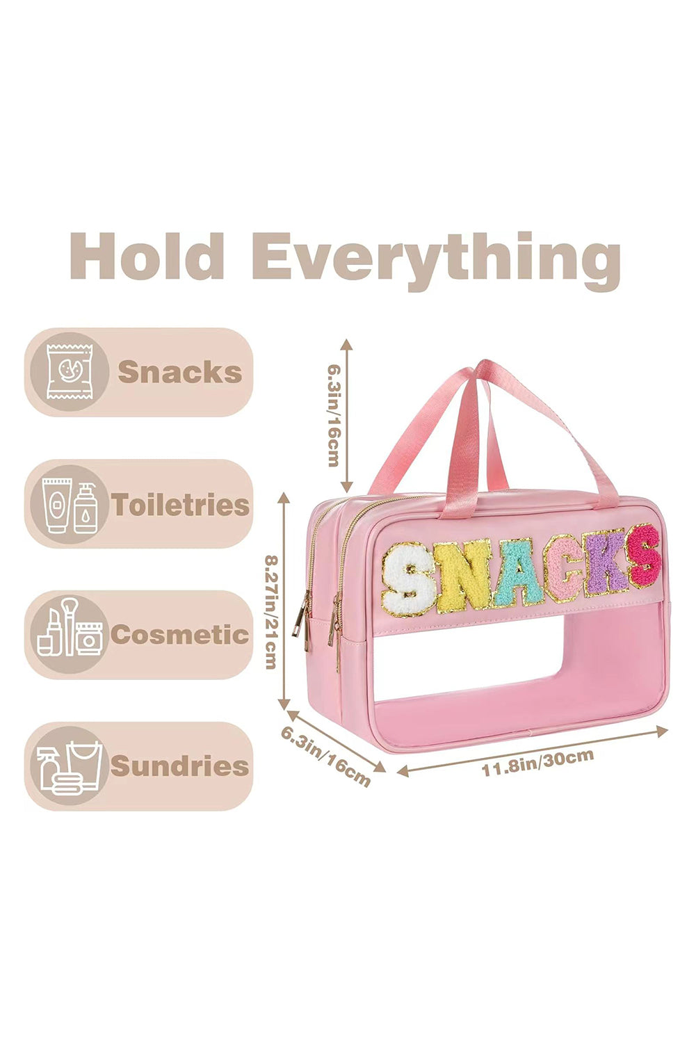 Pink SNACKS Clear PVC Double Layered Portable Bag Makeup Bags JT's Designer Fashion