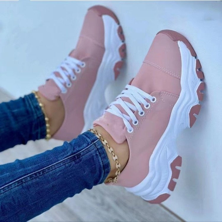 Lace-Up Round Neck Platform Sneakers Pink Shoes JT's Designer Fashion