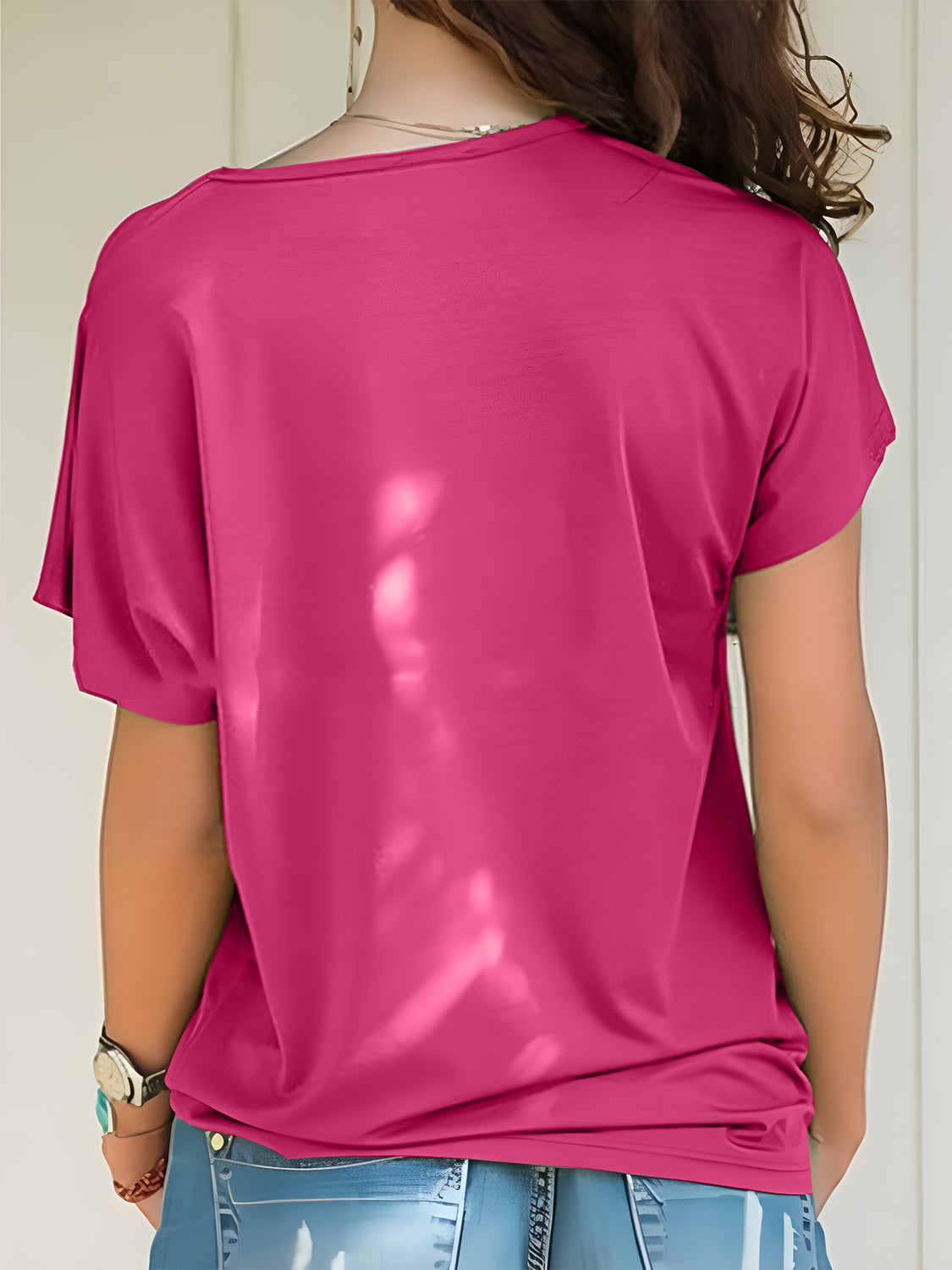 Asymmetrical Neck Short Sleeve T-Shirt Blouses & Shirts JT's Designer Fashion