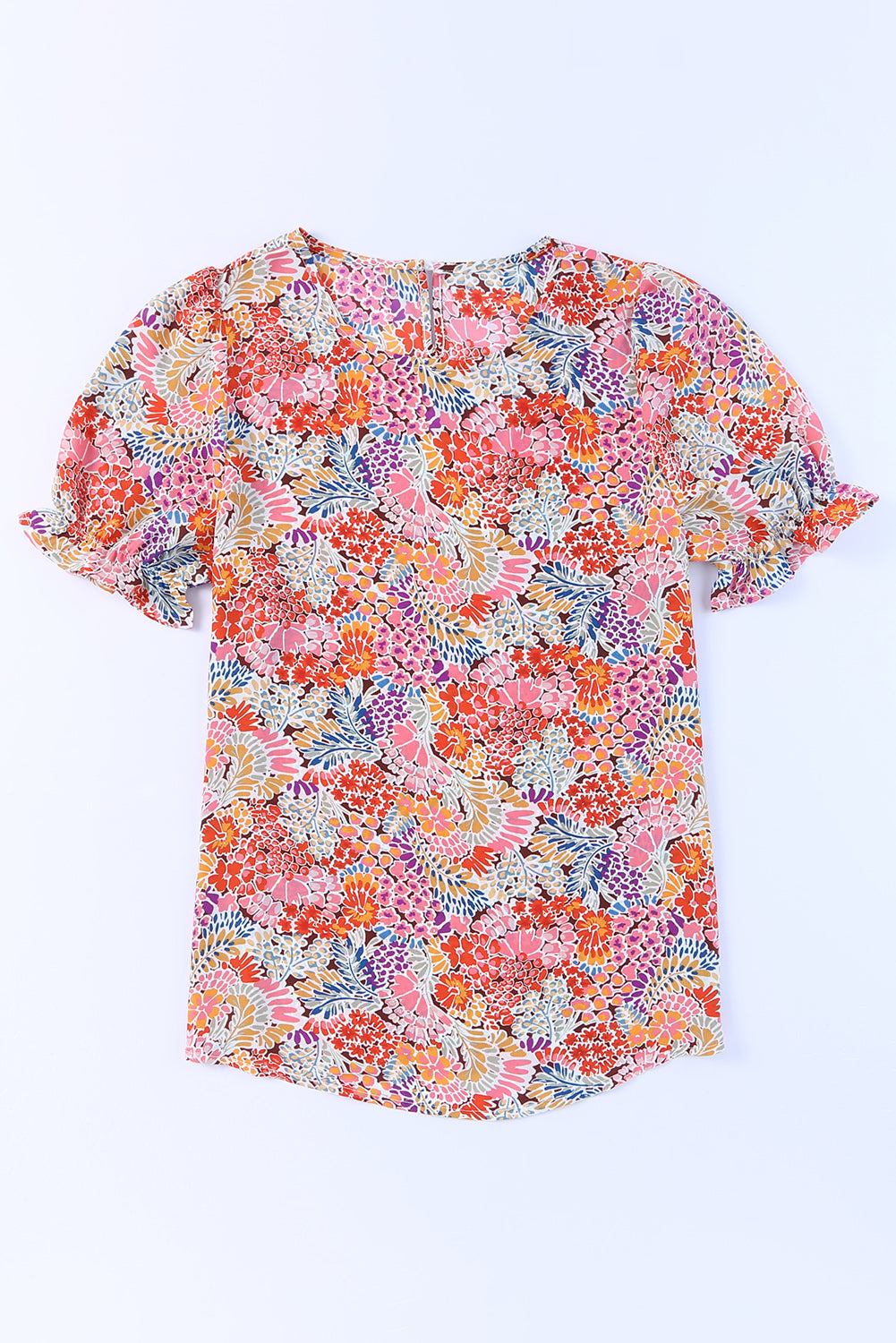 Multicolor Mix Floral Pattern Bubble Sleeve Blouse Blouses & Shirts JT's Designer Fashion