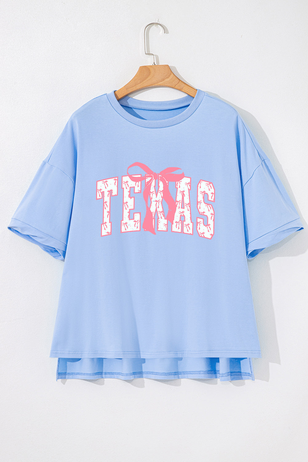 Myosotis TEXAS Bow Graphic Half Sleeve Drop Shoulder Loose Tee Graphic Tees JT's Designer Fashion