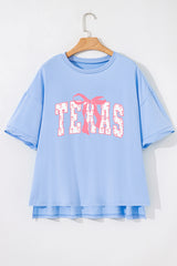 Myosotis TEXAS Bow Graphic Half Sleeve Drop Shoulder Loose Tee Graphic Tees JT's Designer Fashion
