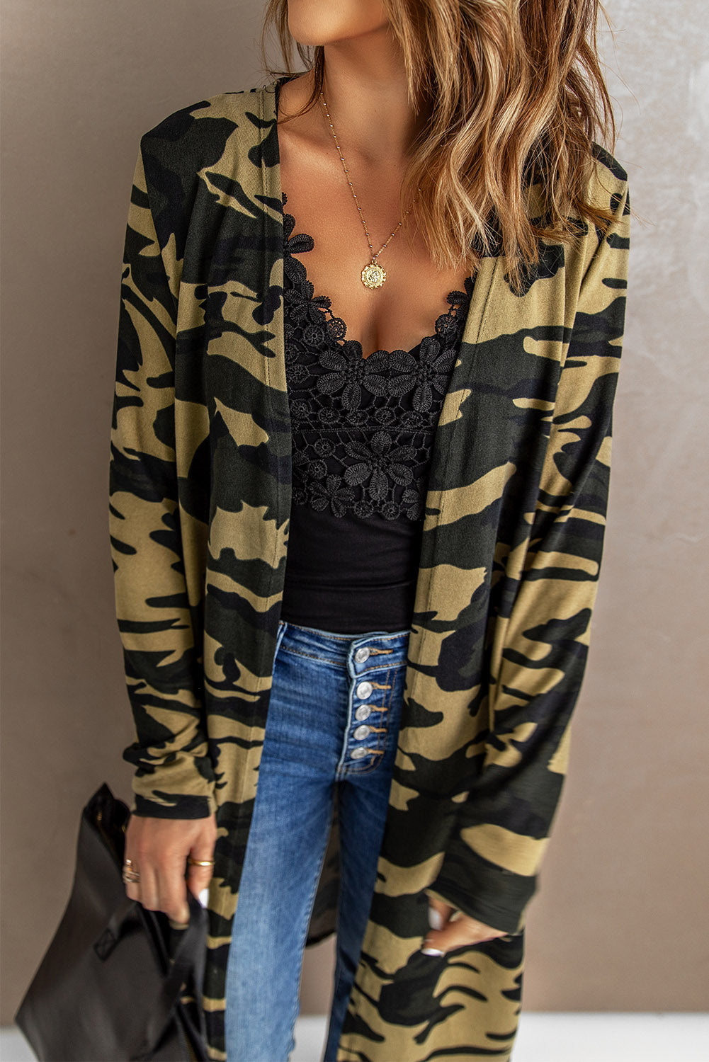 Green Camo Print Long Cardigan Sweaters & Cardigans JT's Designer Fashion