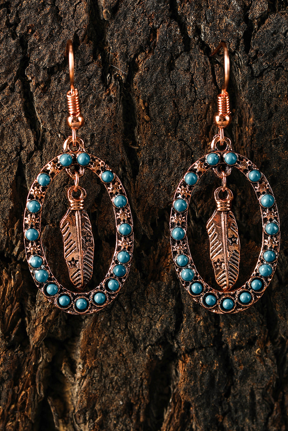 Light Blue Turquoise Decor Feather Cut Out Drop Earrings Jewelry JT's Designer Fashion