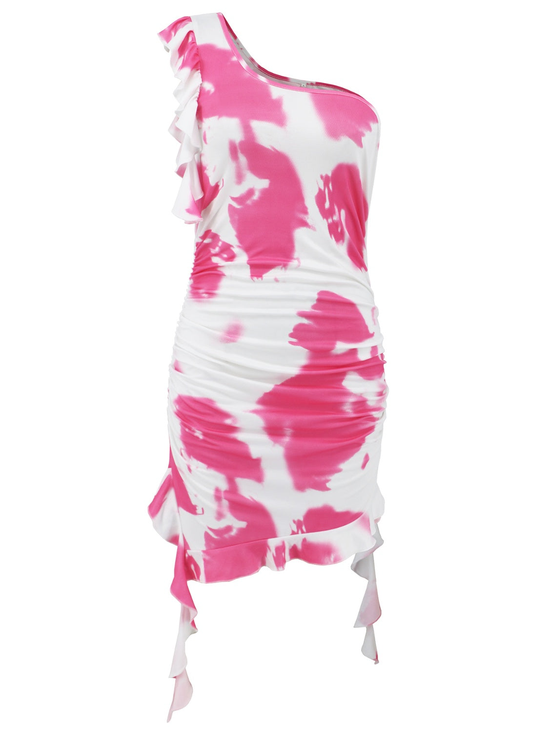 Ruffled Tie-Dye Single Shoulder Mini Dress Dresses JT's Designer Fashion