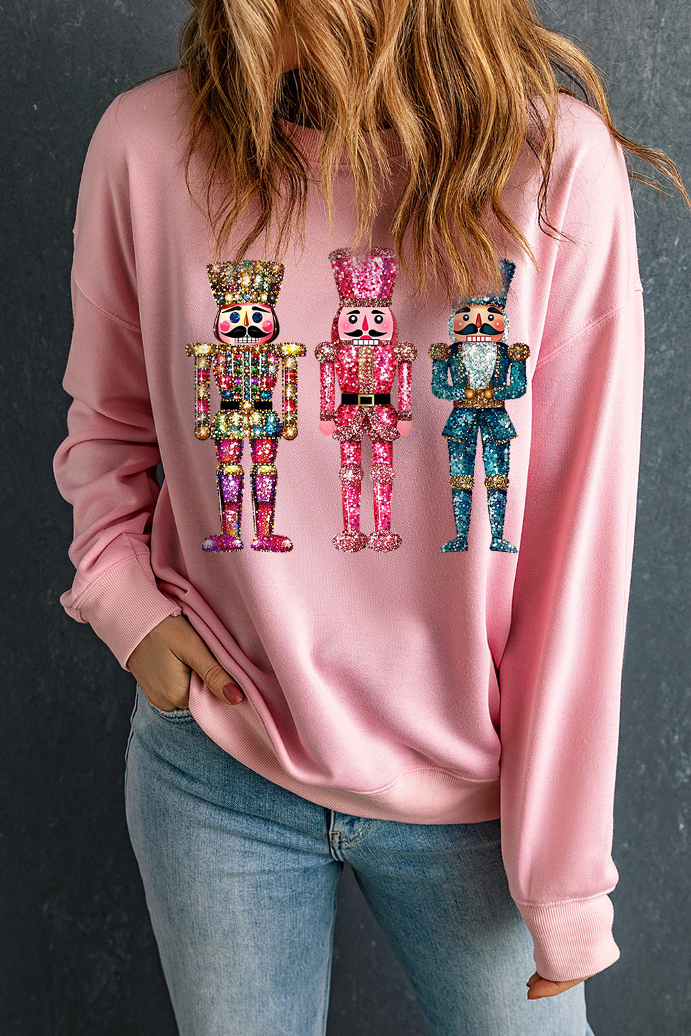 Pink Shimmer Nutcracker Graphic Christmas Pullover Sweatshirt Graphic Sweatshirts JT's Designer Fashion