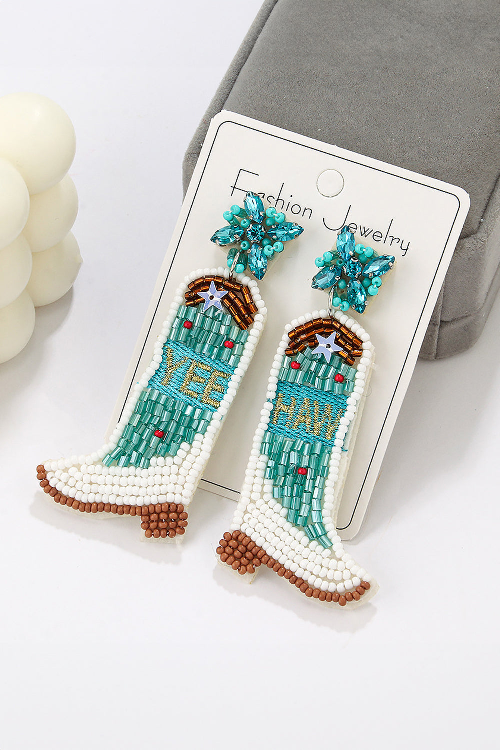 Light Blue Cowboy Boots Rice Bead Dangle Earrings Jewelry JT's Designer Fashion