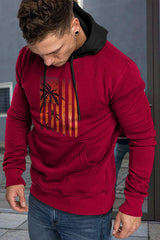 Fiery Red Men's American Flag Graphic Print Pocket Color Block Hoodie Men's Tops JT's Designer Fashion