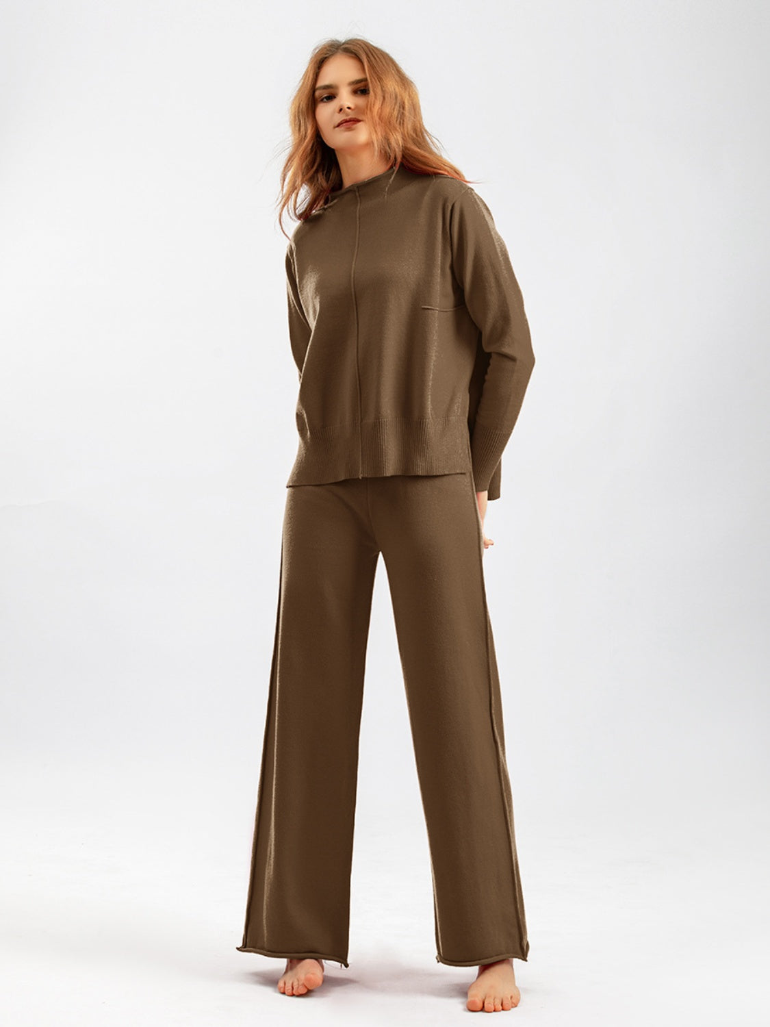 Mock Neck Long Sleeve Top and Pants Sweater Set Pant Sets JT's Designer Fashion