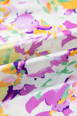 Purple Abstract Printed Ruffled Short Sleeve Notched Neck Blouse Blouses & Shirts JT's Designer Fashion