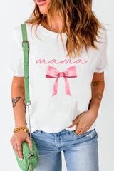 White MAMA Bowknot Graphic Crewneck Tee Graphic Tees JT's Designer Fashion