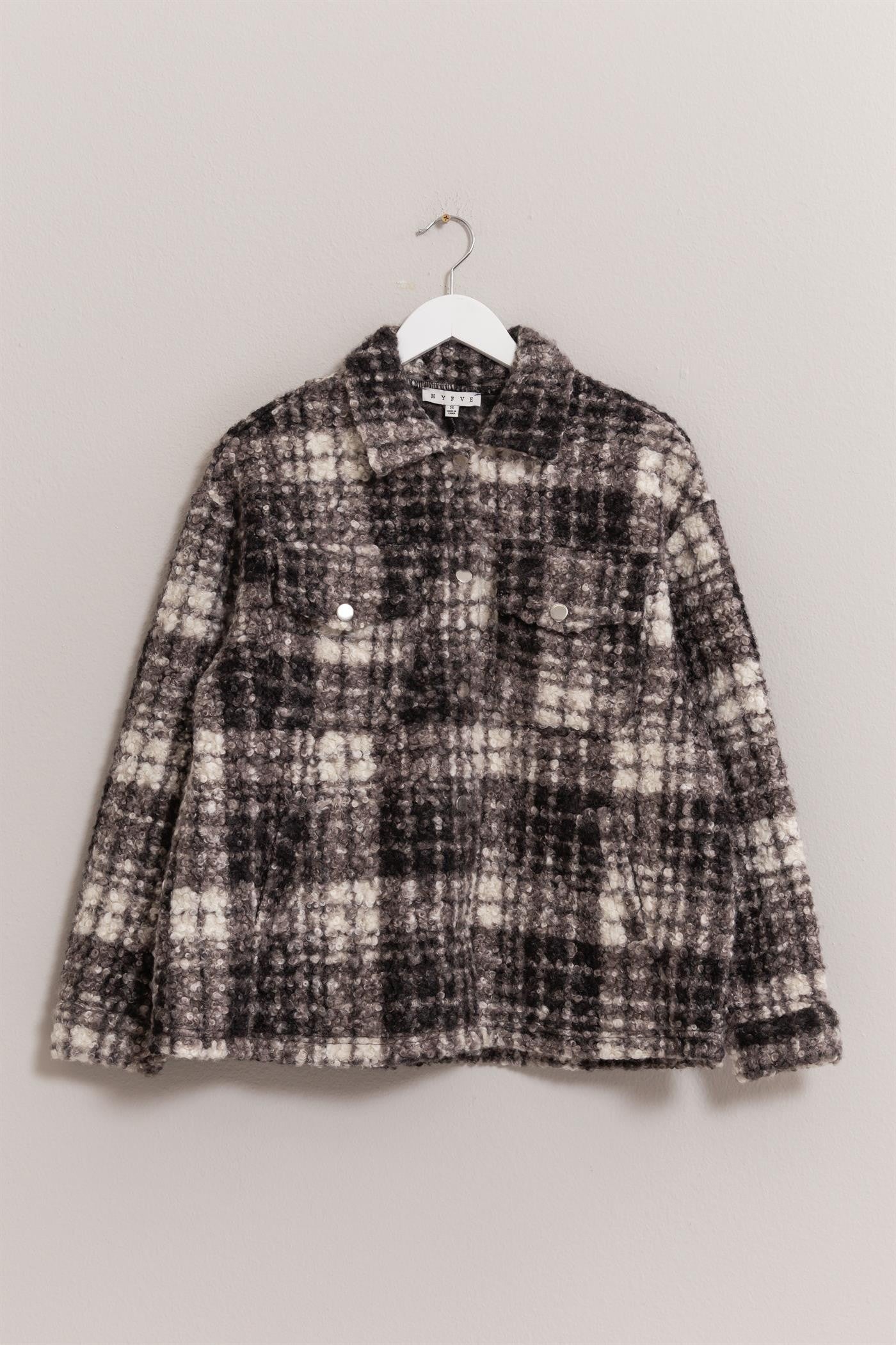 Plaid Button Up Boucle Jacket Long Sleeve Tops JT's Designer Fashion