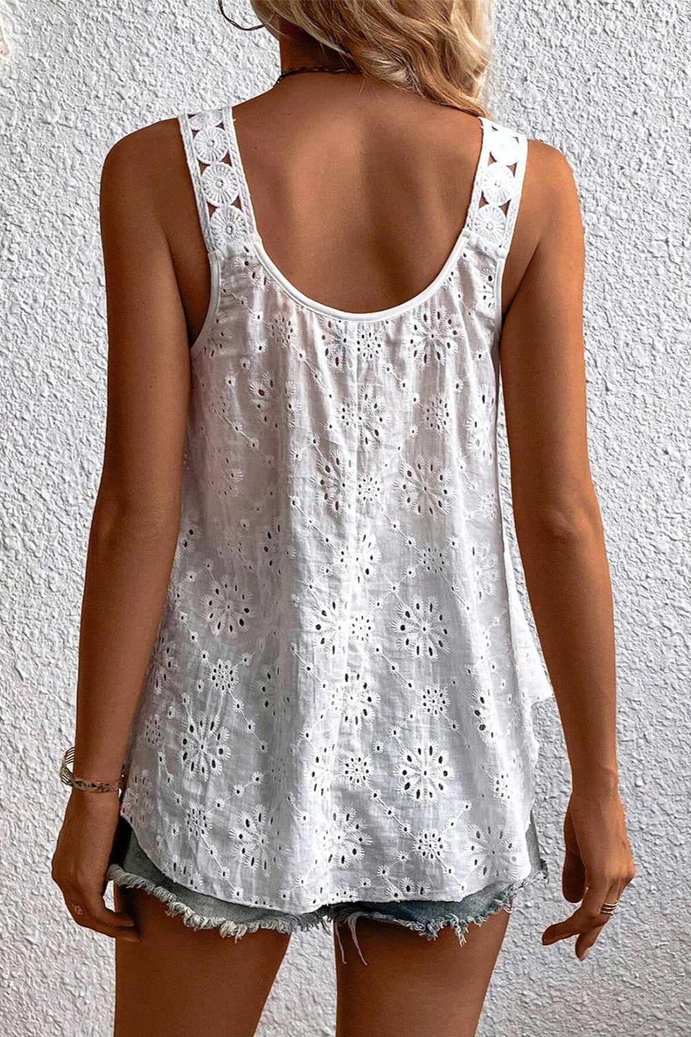 Eyelet Round Neck Wide Strap Tank Tank Tops JT's Designer Fashion