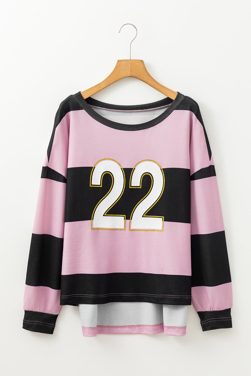 Pink Stripe Color Block Number 22 Print Game Day Loose Long Sleeve Top Long Sleeve Tops JT's Designer Fashion