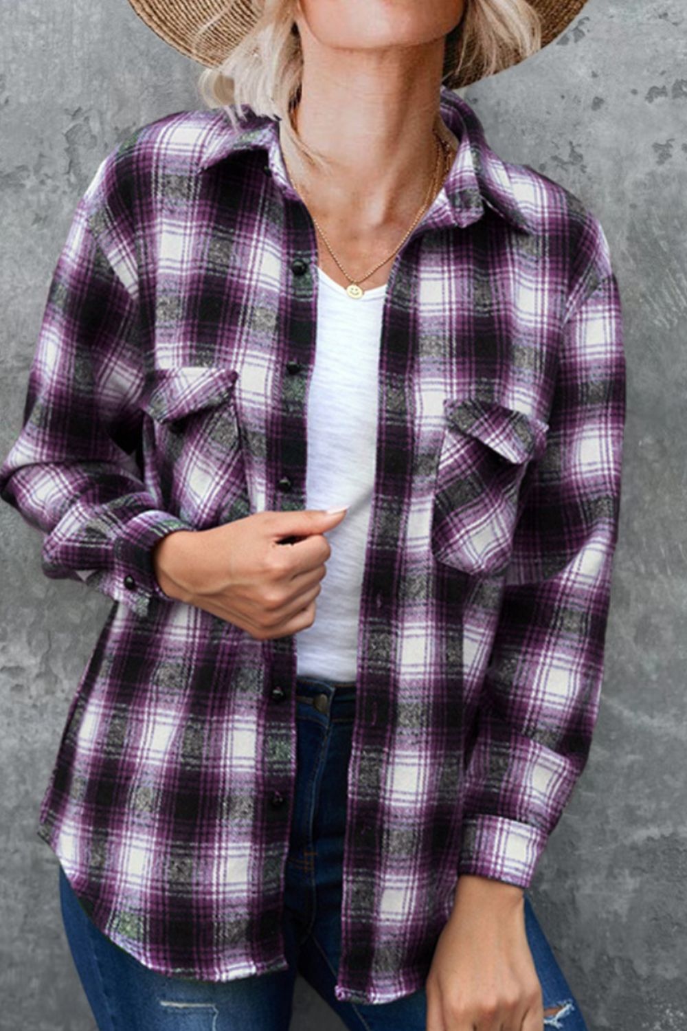 Full Size Plaid Collared Neck Long Sleeve Shirt Long Sleeve Tops JT's Designer Fashion