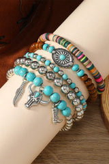 Turquoise Western Pattern Turquoise Beaded Multi Layer Bracelet Set Jewelry JT's Designer Fashion