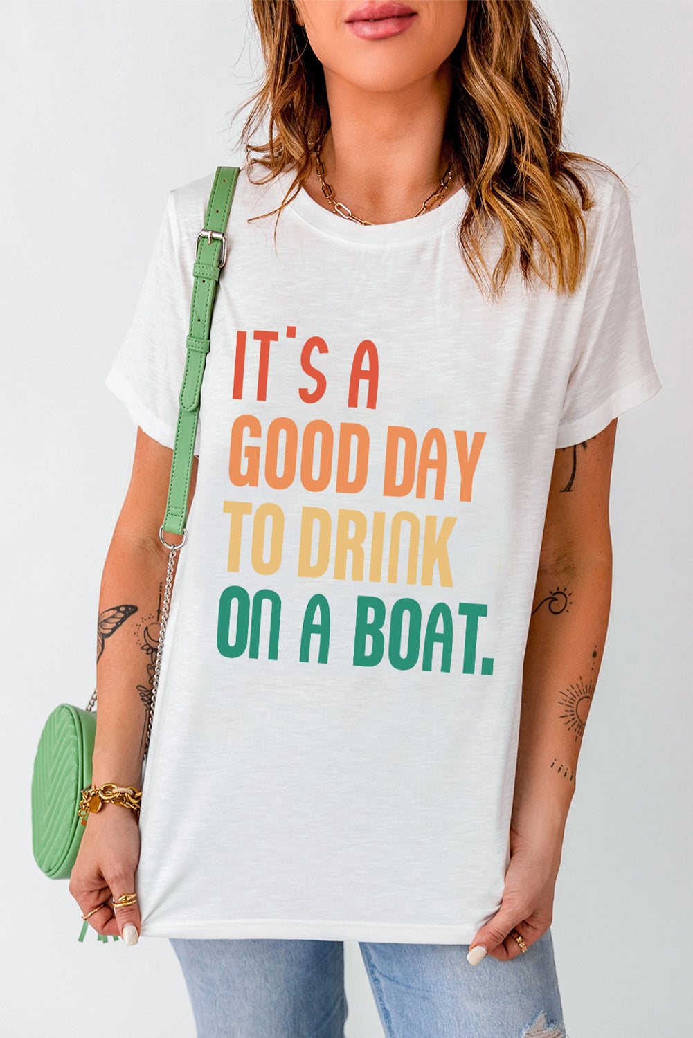 White IT'S A GOOD DAY TO DRINK ON A BOAT Slogan Graphic Tee Graphic Tees JT's Designer Fashion