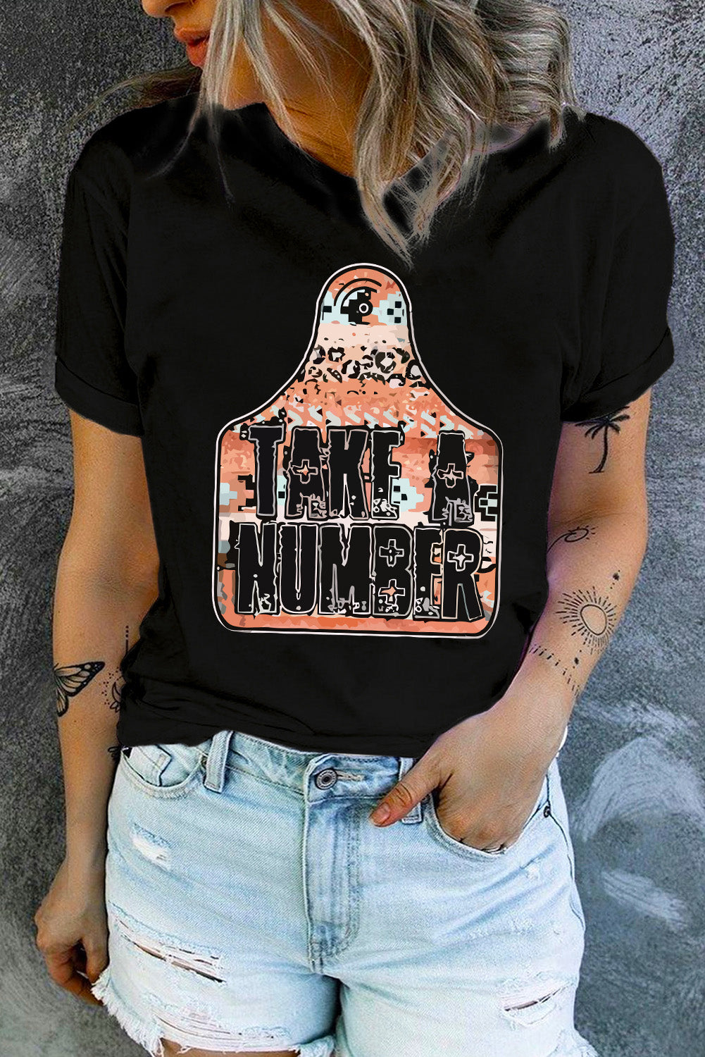 Black TAKE A NUMBER Graphic Crew Neck Tee Graphic Tees JT's Designer Fashion