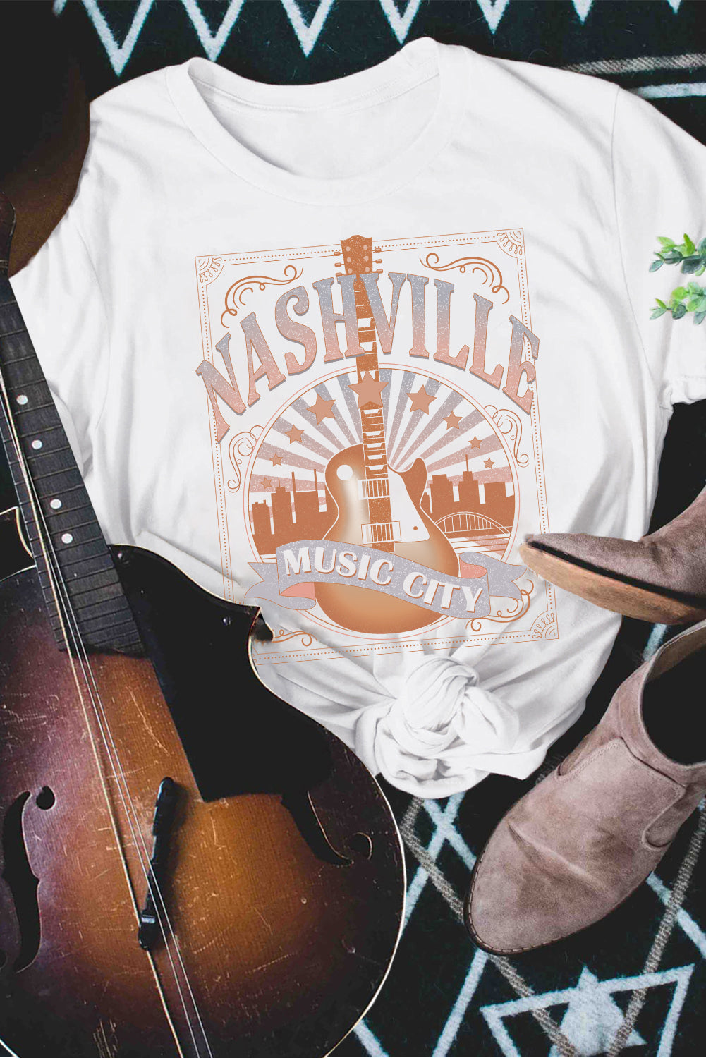 White MUSIC CITY NASHVILLE Graphic T Shirt Graphic Tees JT's Designer Fashion