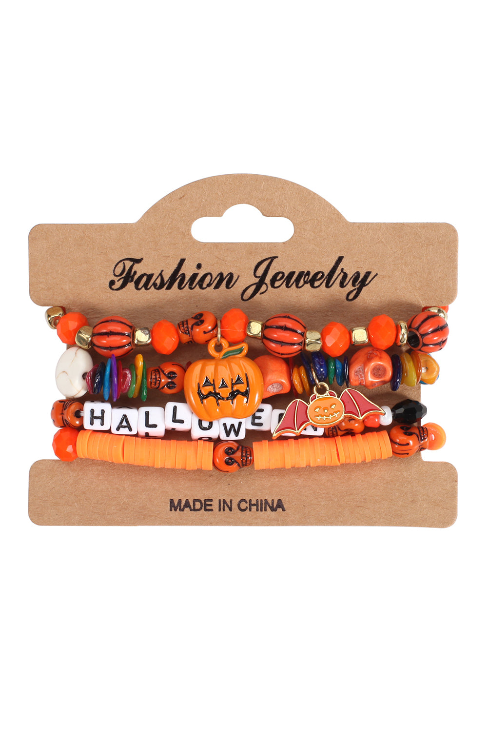 Orange 4pcs Halloween Pumpkin Bat Spider Bracelet Set Jewelry JT's Designer Fashion