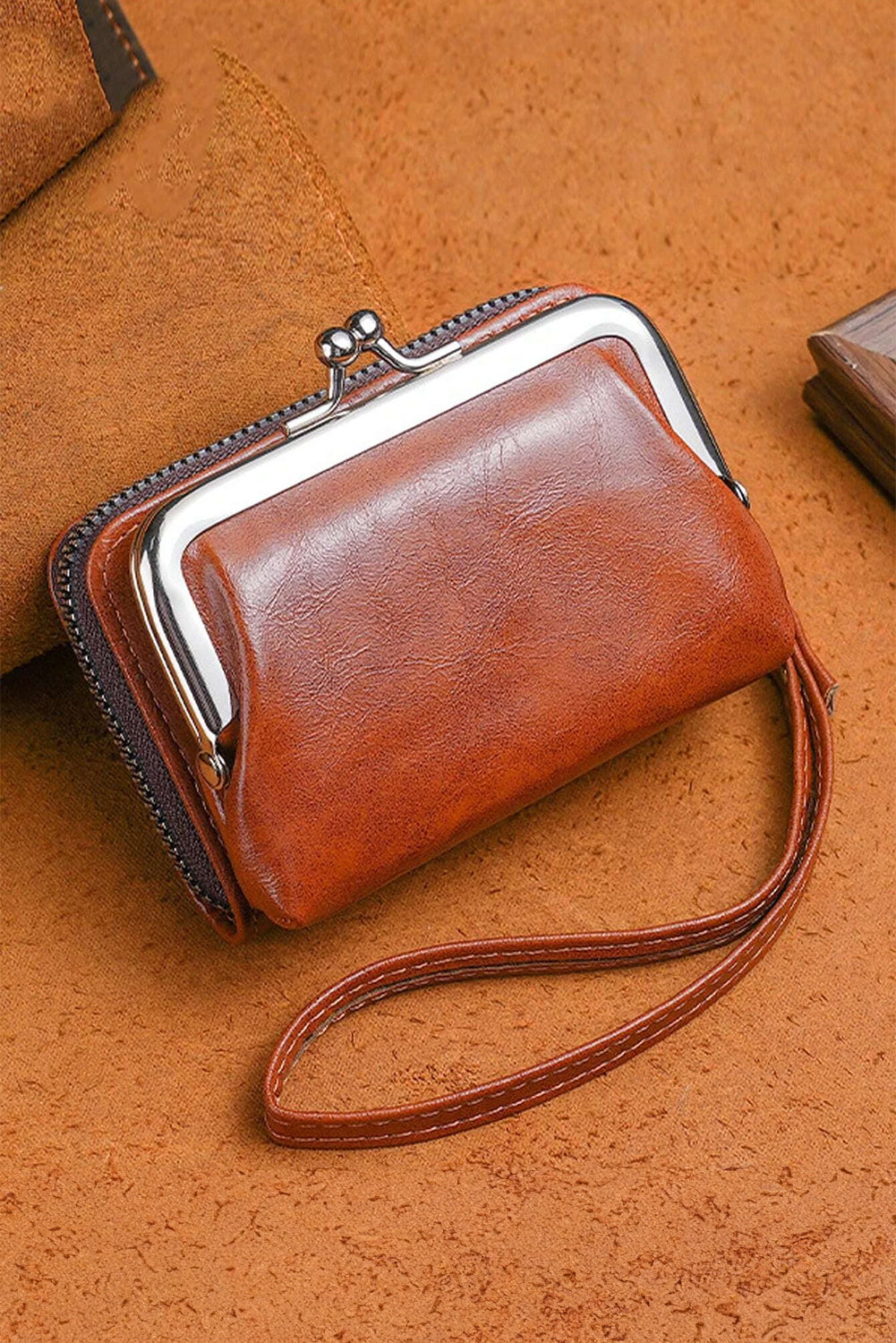 Chestnut Minimalist Wristlet PU Leather Coin Purse Handbags JT's Designer Fashion