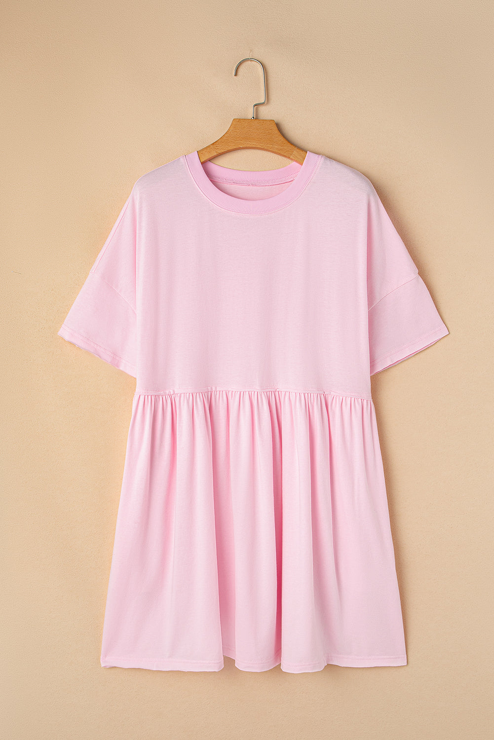 Light Pink Solid Color Pocketed Raw Edge Babydoll Dress Mini Dresses JT's Designer Fashion