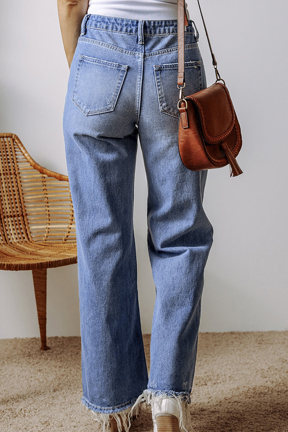 Ashleigh Blue Distressed Raw Hem Straight Leg High Waist Jeans Jeans JT's Designer Fashion