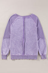 Orchid Petal Mardi Gras Patched Pattern Waffle Patchwork Sweatshirt Graphic Sweatshirts JT's Designer Fashion
