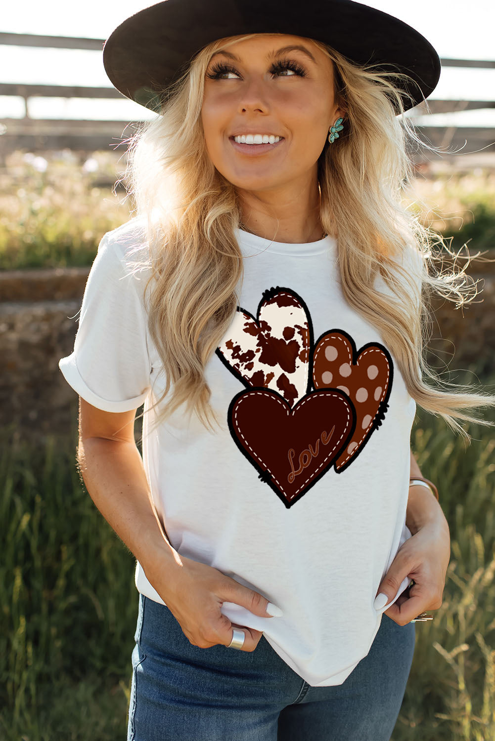 White Western Valentines Heart Graphic T-shirt Graphic Tees JT's Designer Fashion