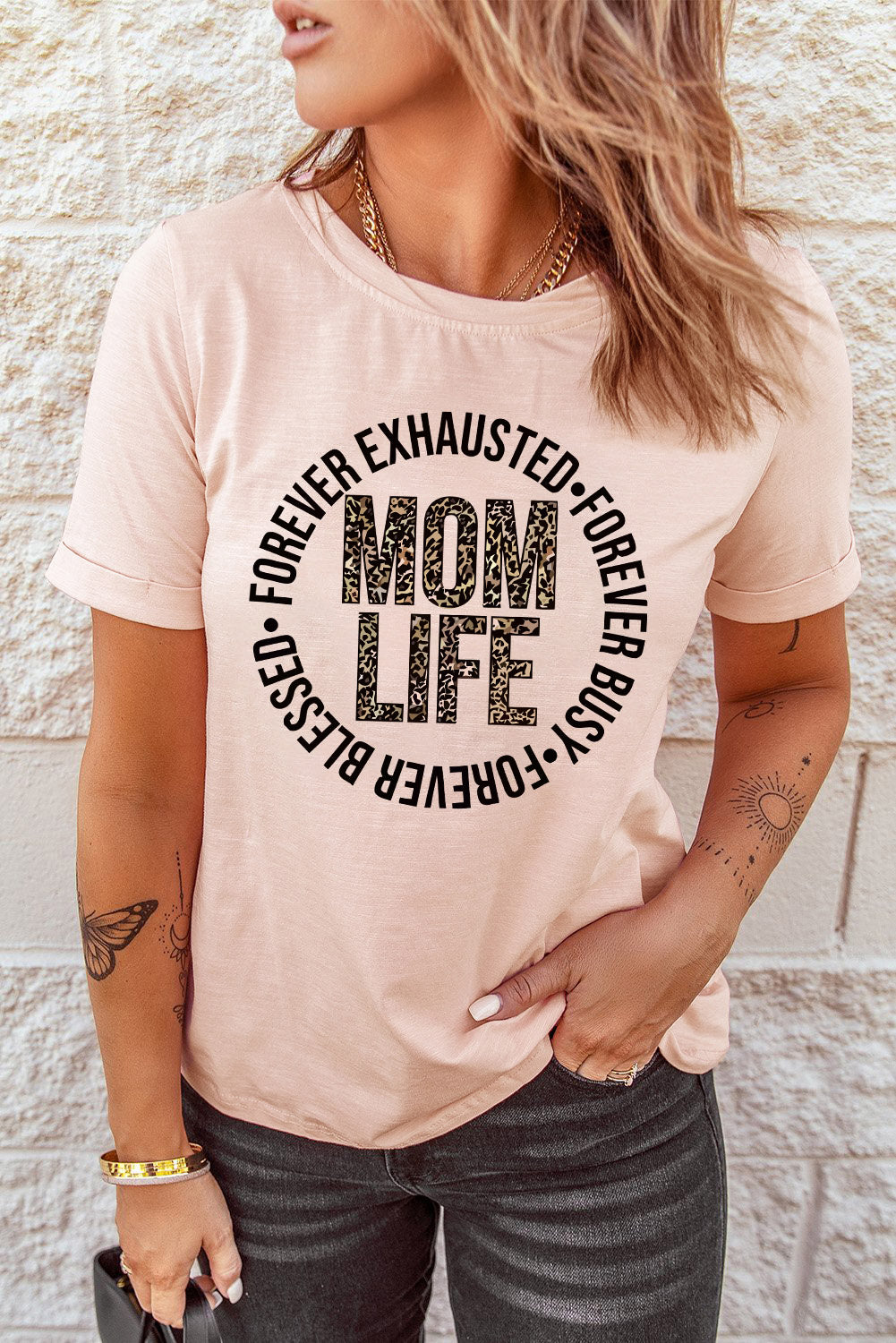 Pink MOM LIFE Slogan Graphic T-shirt Graphic Tees JT's Designer Fashion