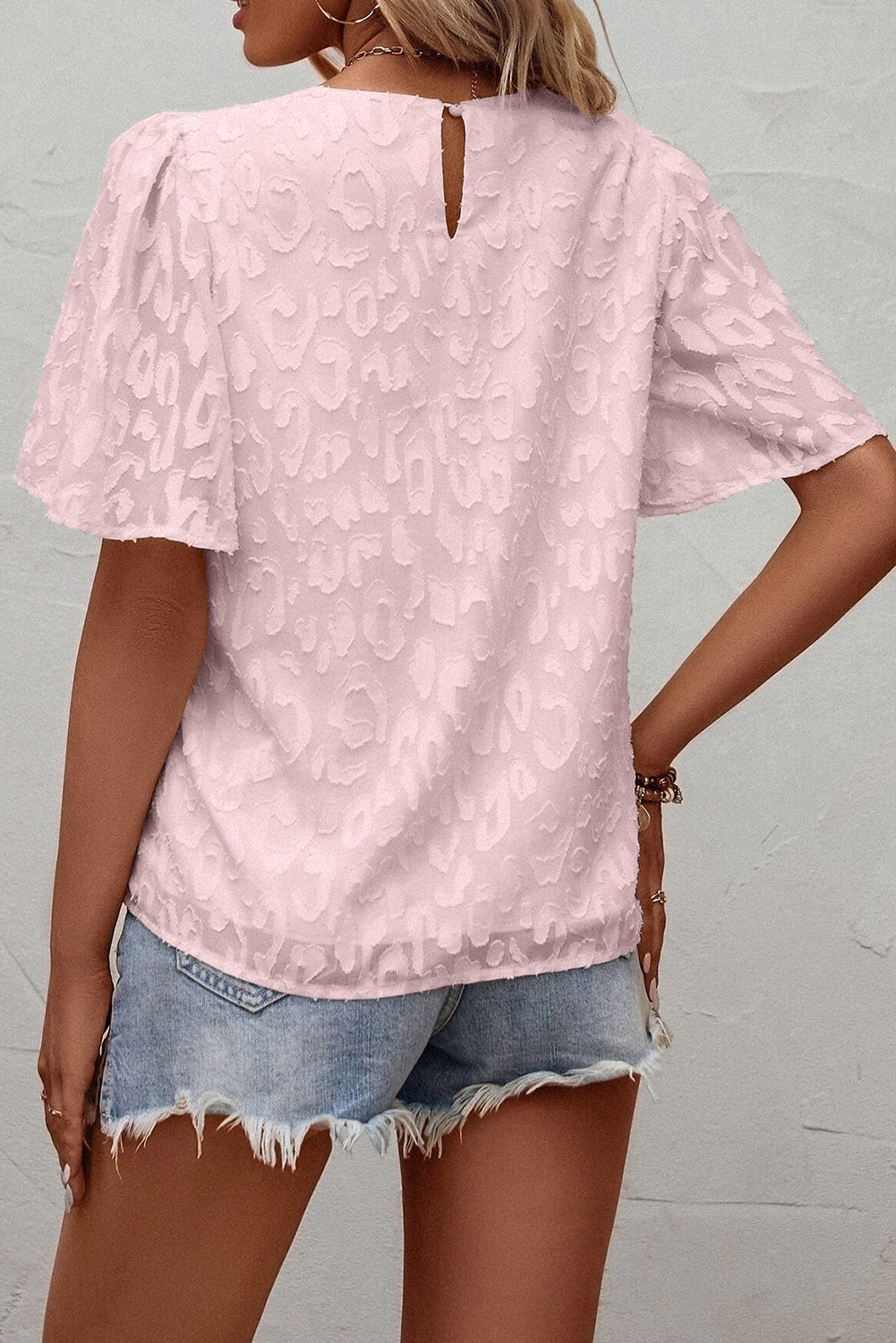 Light Pink Elegant Jacquard Butterfly Sleeve Blouse Tops & Tees JT's Designer Fashion