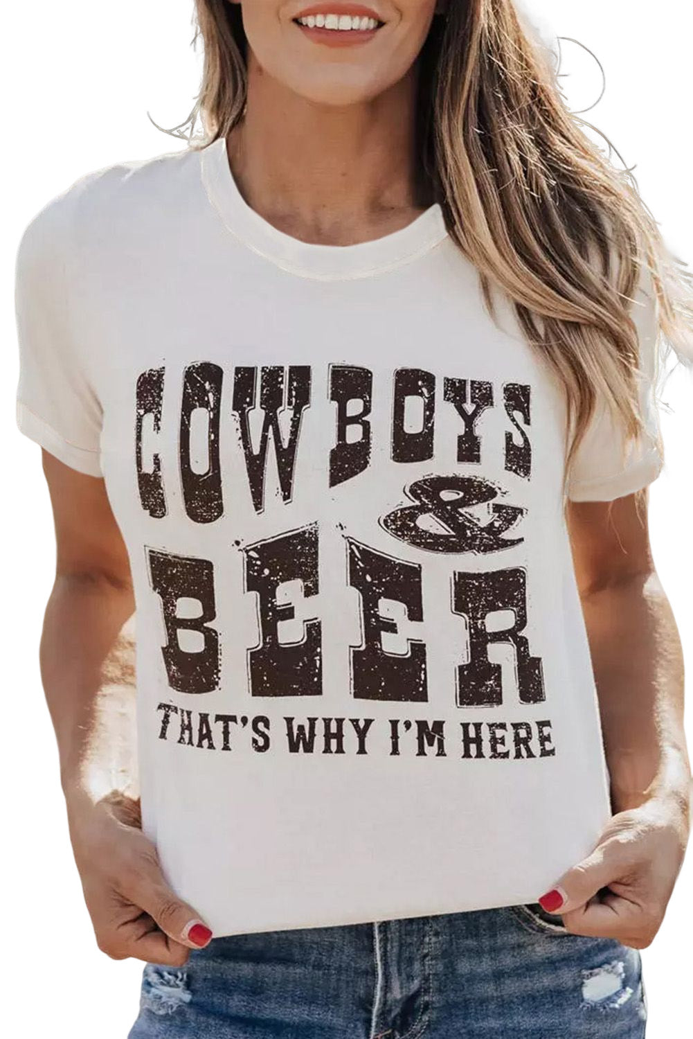 White COW BOYS & BEERS Graphic T-shirt Graphic Tees JT's Designer Fashion