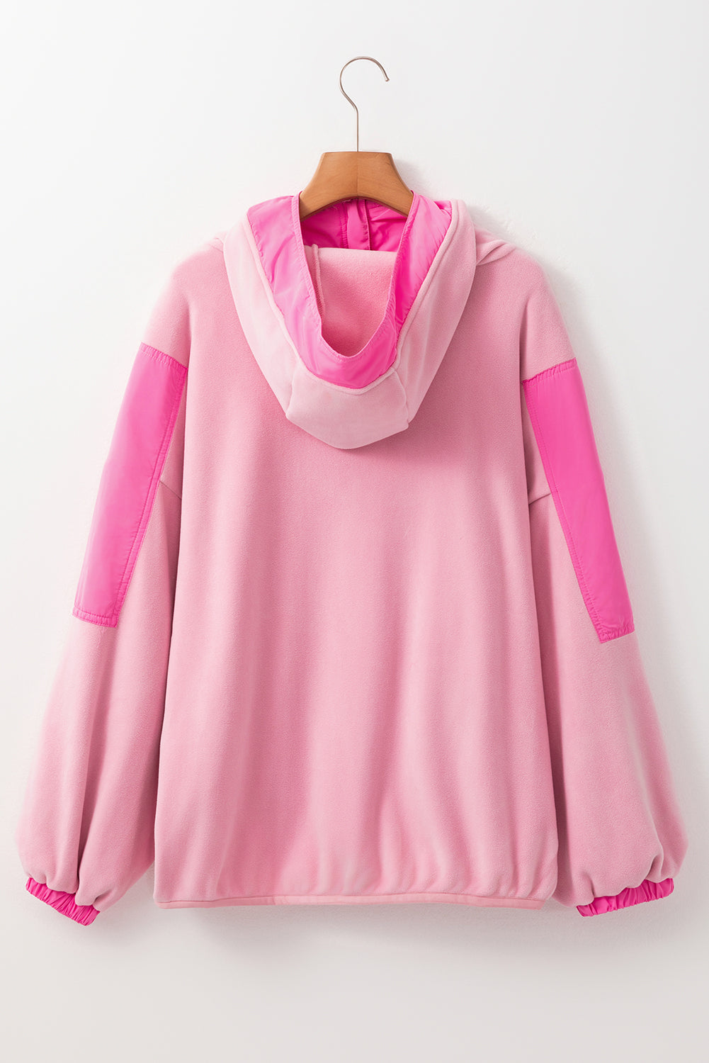 Pink Colorblock Patchwork Half Zip Oversized Sherpa Hoodie Sweatshirts & Hoodies JT's Designer Fashion