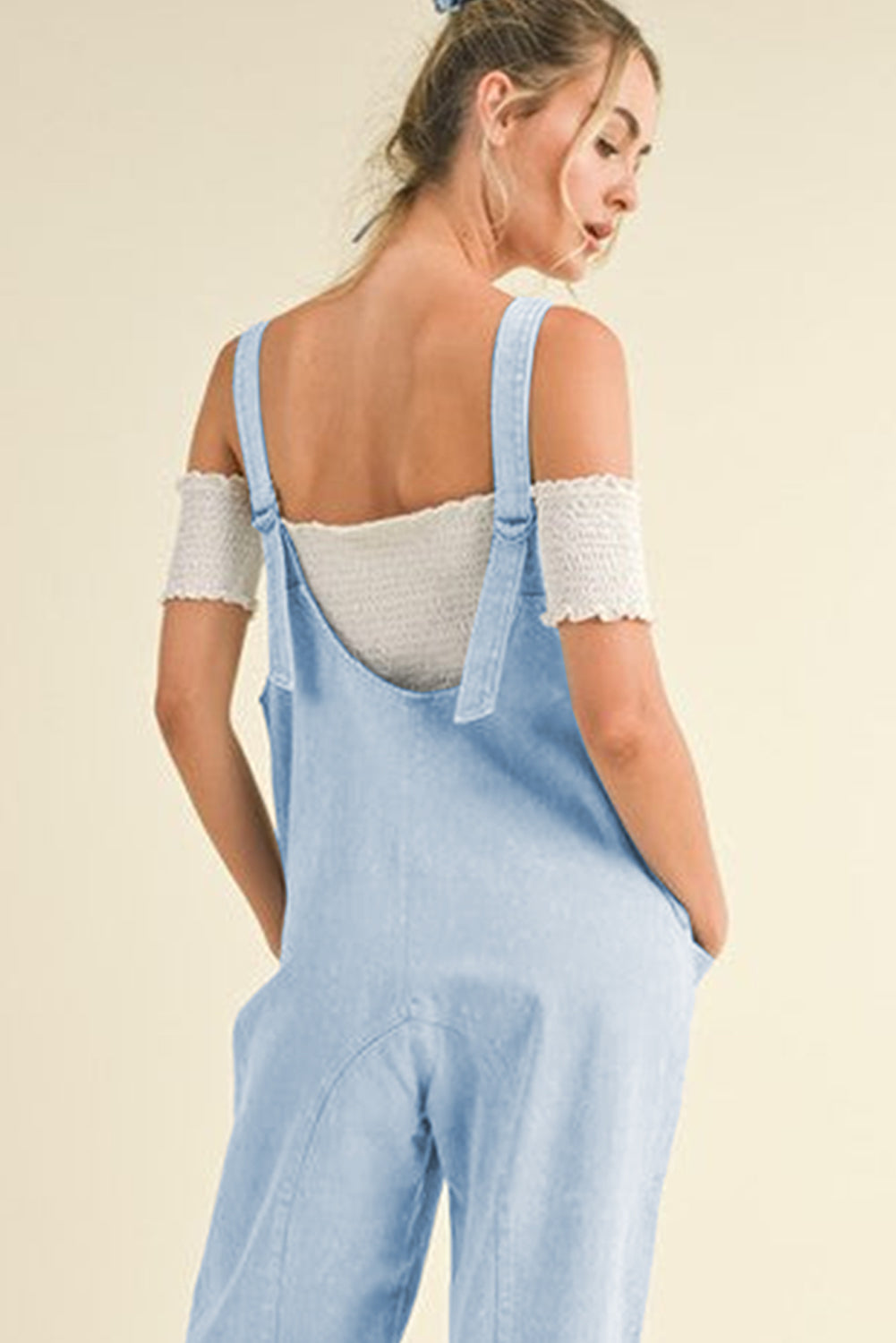 Beau Blue Adjustable Strap V Neck Pocketed Denim Overalls Jumpsuits & Rompers JT's Designer Fashion