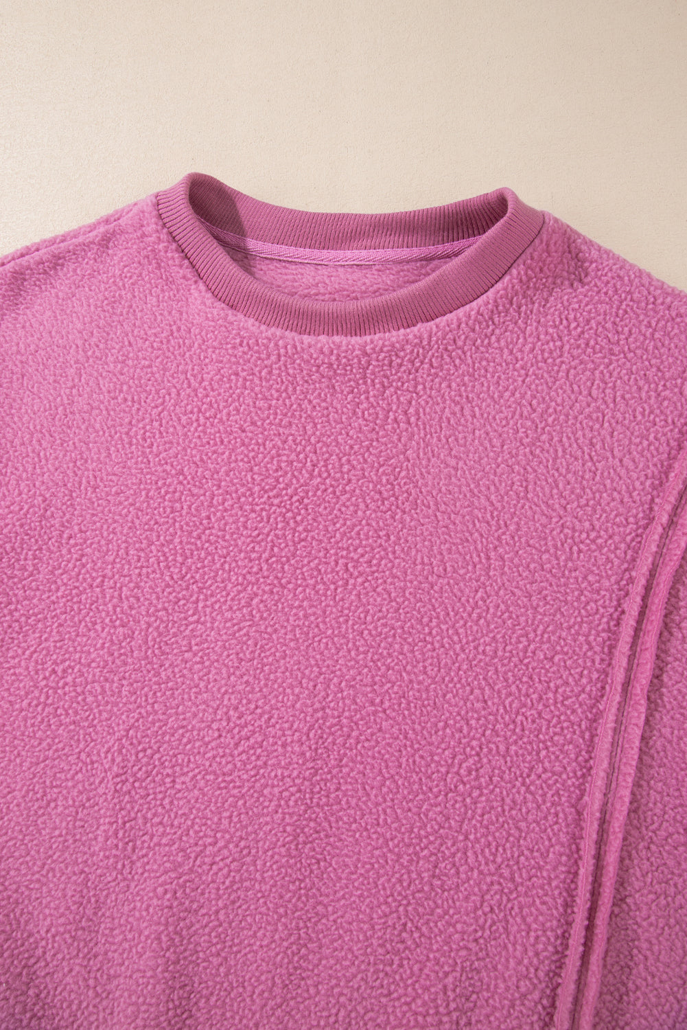 Bright Pink Sherpa Seamed Drop Shoulder Oversized Sweatshirt Sweatshirts & Hoodies JT's Designer Fashion