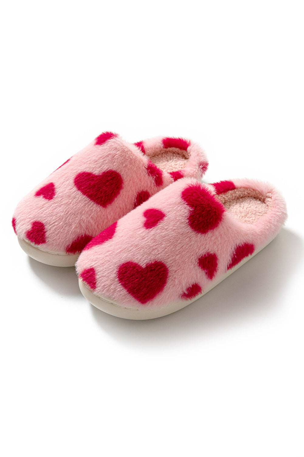 Fiery Red Valentines Heart Shape Winter Fuzzy Slippers Slippers JT's Designer Fashion