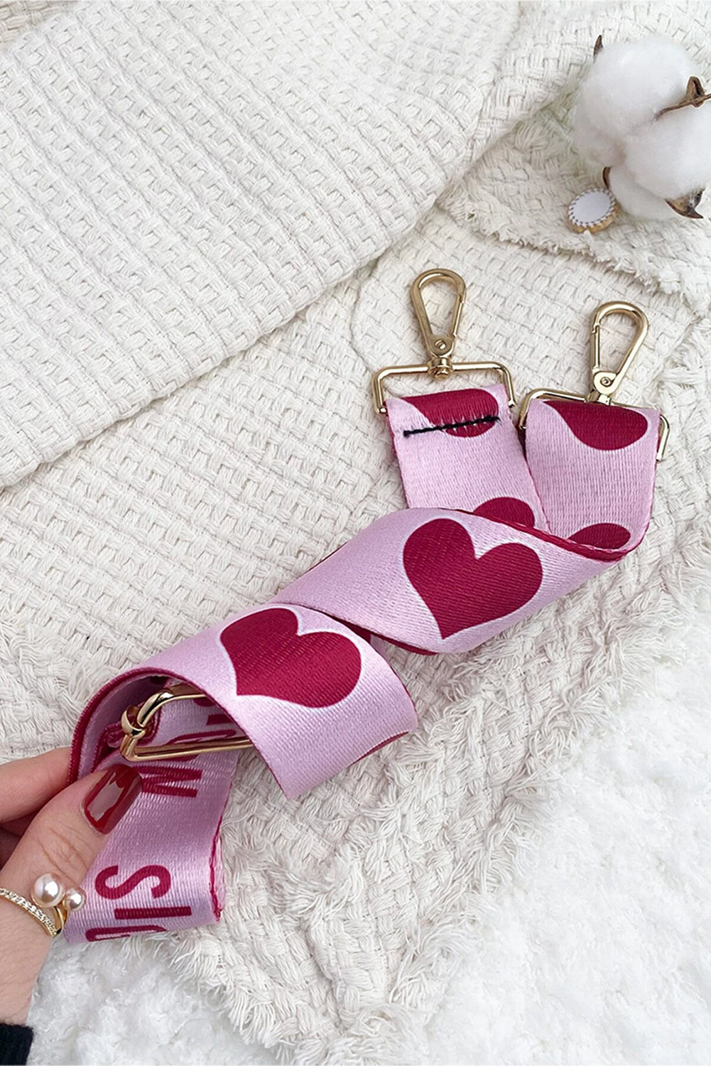 Bright Pink Heart Shape Print Adjustable Wide Bag Strap Other Accessories JT's Designer Fashion