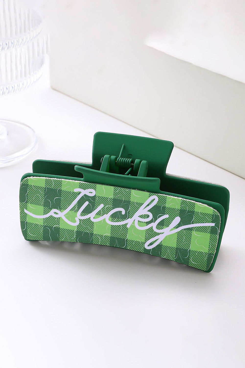 Dark Green St. Patricks Plaid Lucky Pattern Claw Clip Headwear JT's Designer Fashion