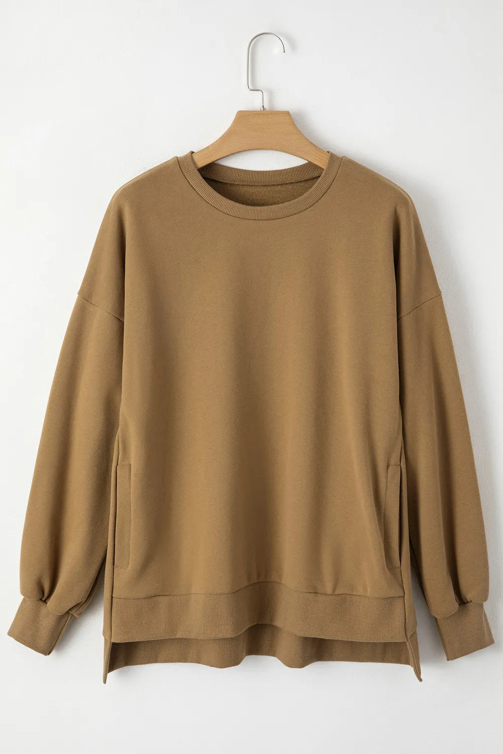 Round Neck Long Sleeve Sweatshirt Camel Sweatshirts & Hoodies JT's Designer Fashion