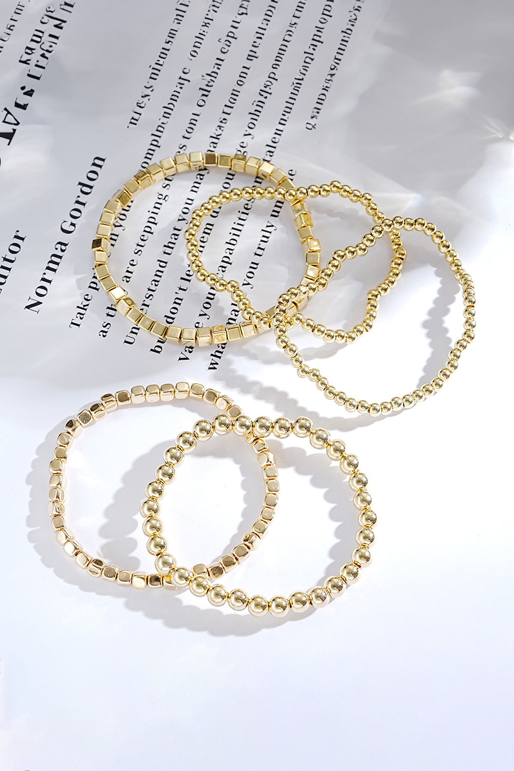 Gold Plated Cube Beaded 5 Pcs Bracelet Set Jewelry JT's Designer Fashion