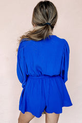 Dark Blue V Neck Ruffle Bubble Sleeve Romper Bottoms JT's Designer Fashion