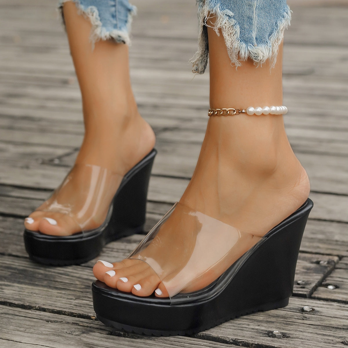 Open Toe Wedge Sandals Black Sandals JT's Designer Fashion